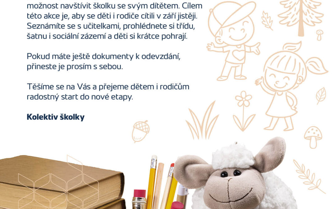Adaptační den v mateřských školách – pátek 29.8., 10:00 – 12:00